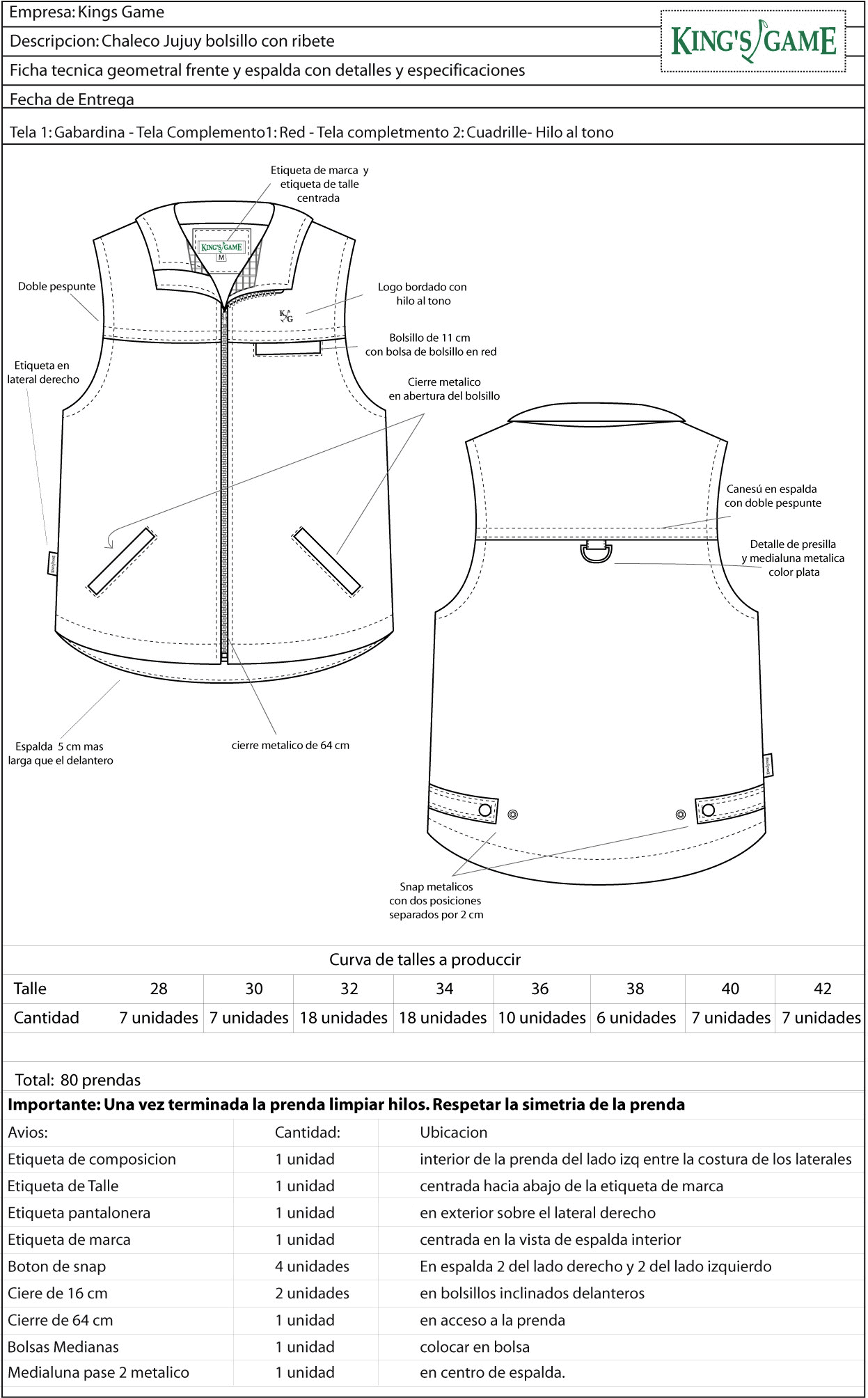 especificaciones de calidad