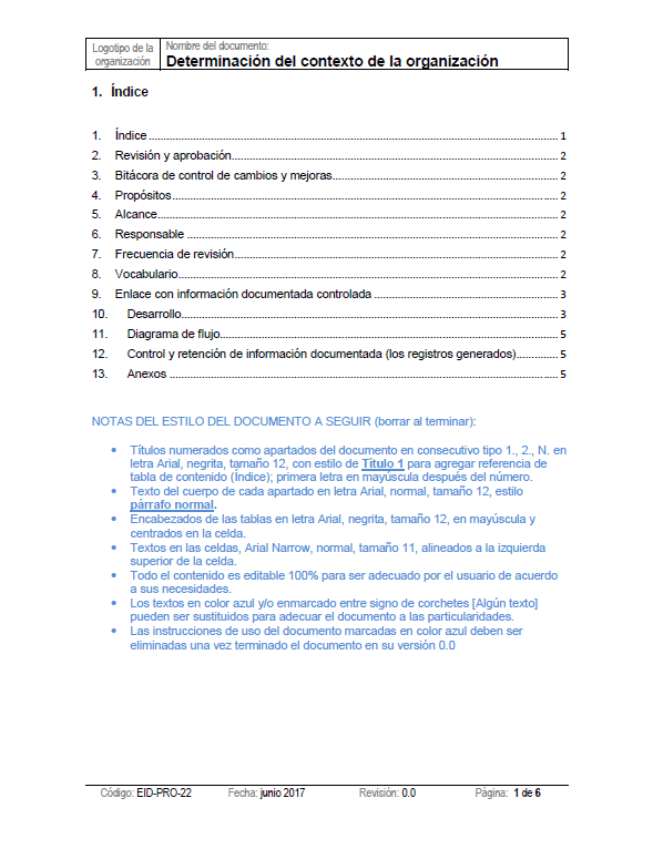 procedimiento contexto de la organización