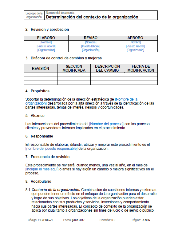procedimiento contexto de la organización