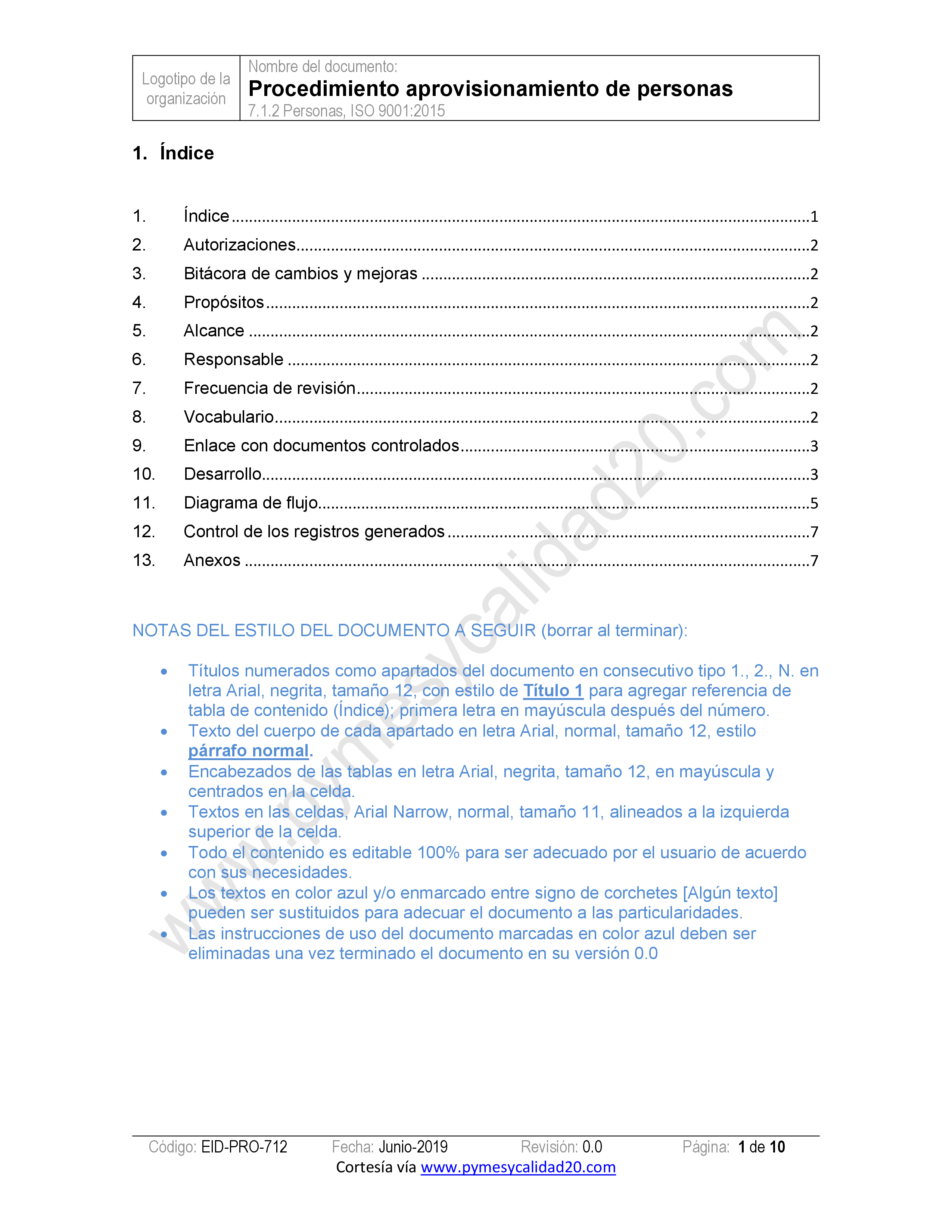 Procedimiento aprovisionamiento de personas uno