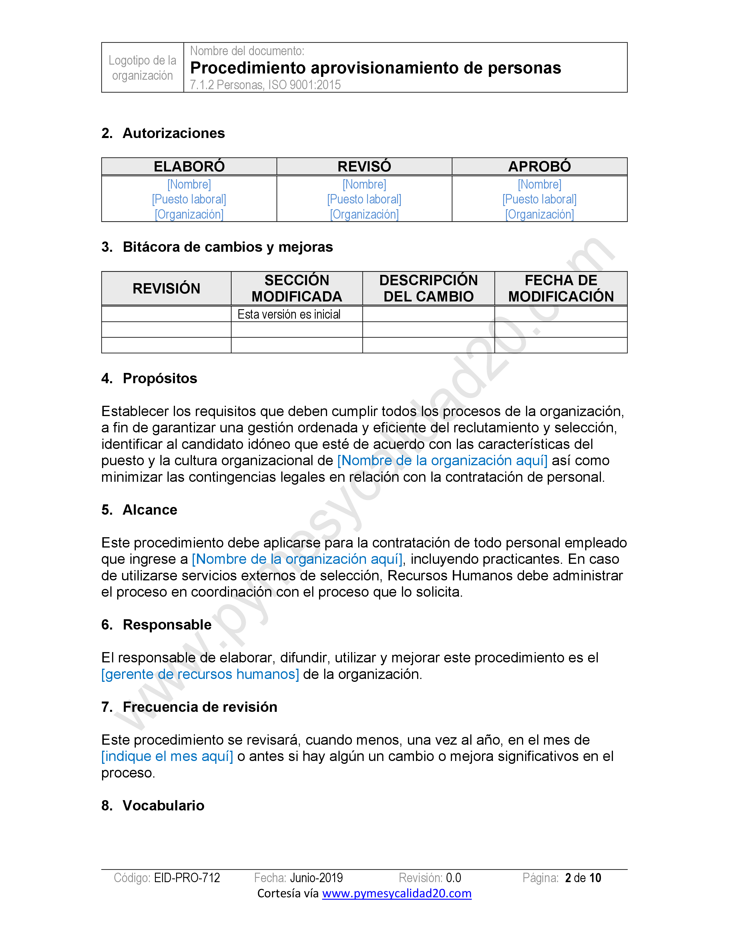 Procedimiento aprovisionamiento de personas dos