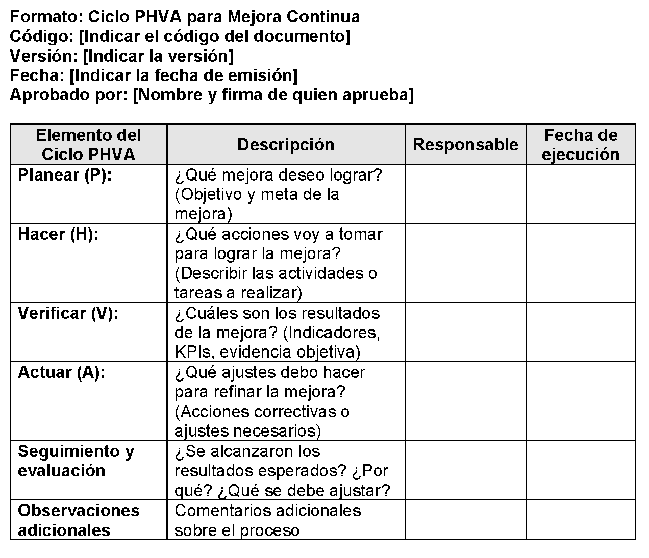 formato pdca pdf - mejora continua